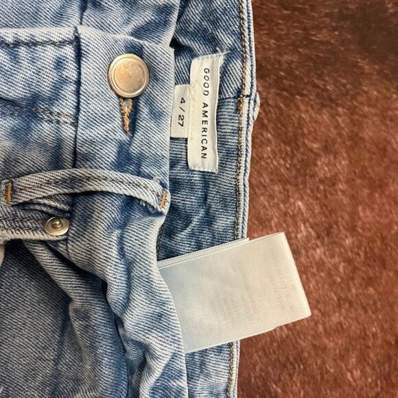 Good American Distressed Blue Denim Skinny Jeans 4/27 Mid Rise Stretch - Picture 10 of 13